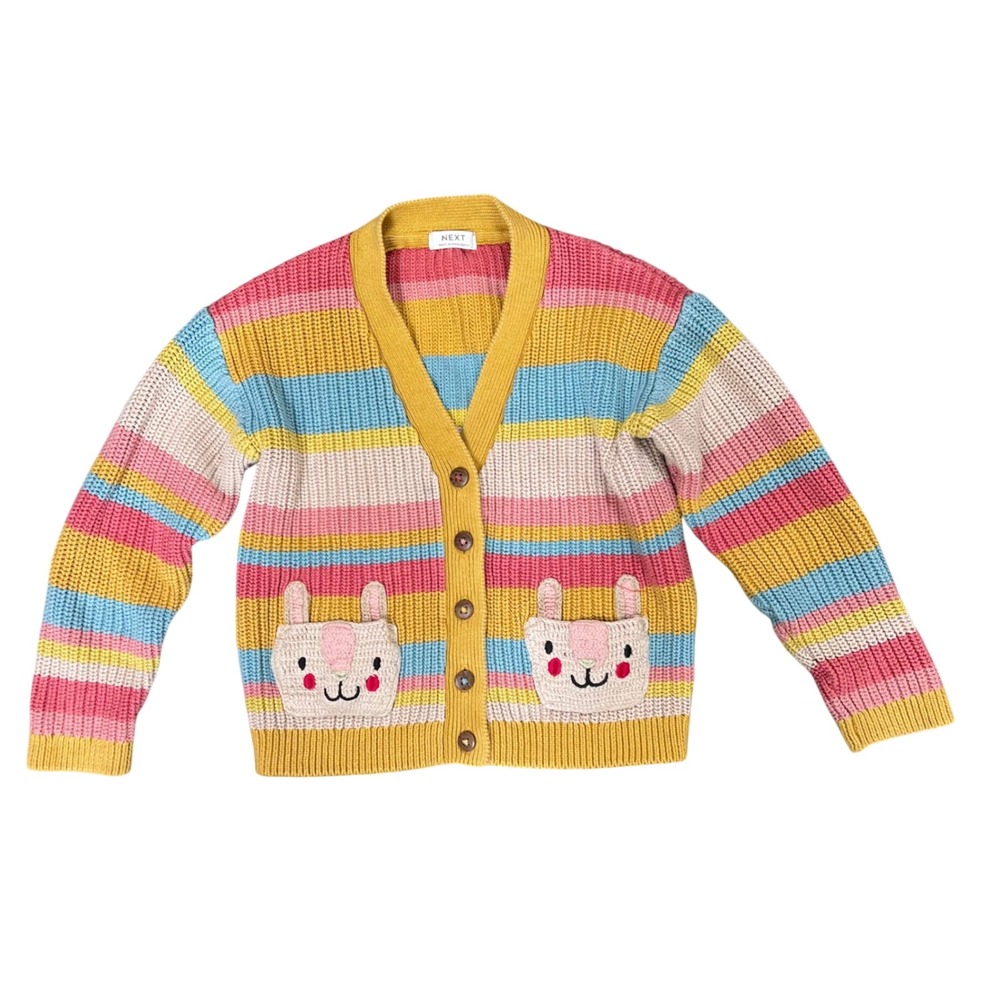 Next Kids Multicolor Striped Cotton Knit Bunny Pocket Cardigan Sweater 3-4Y Q87